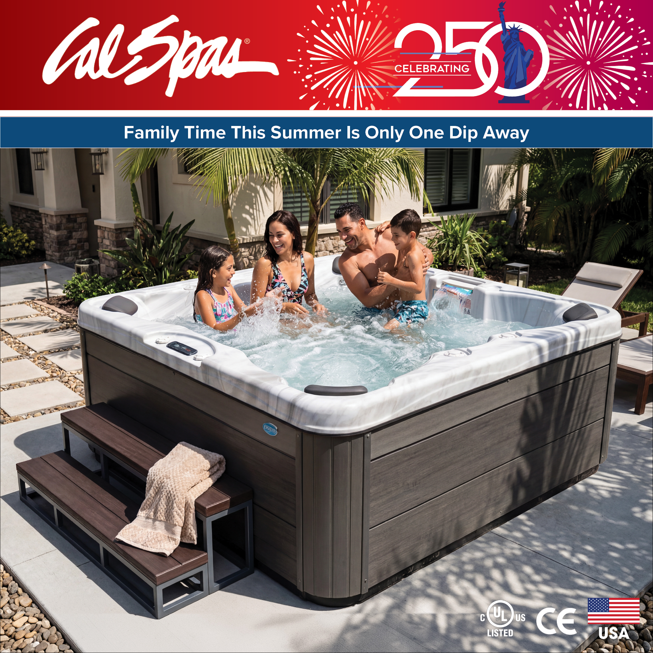 Calspas hot tub being used in a family setting - Miramar